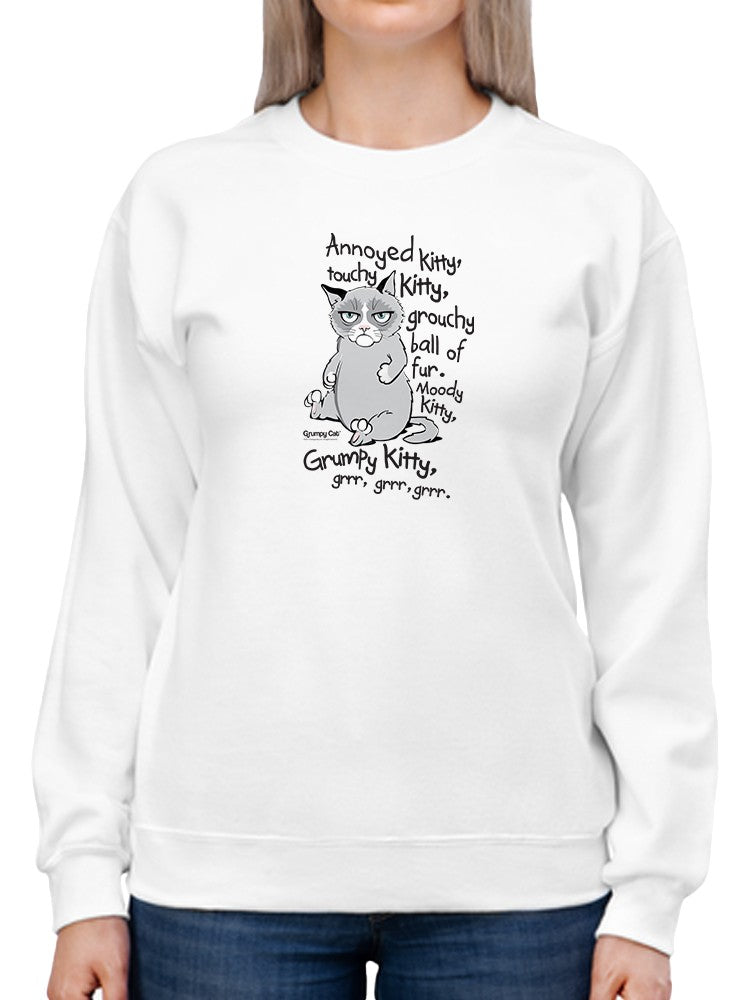 Ball Of Fur Grumpy Cat Sweatshirt Women's -T-Line Designs